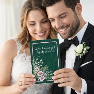 Pink Blossoms and Leaves on Dark Green Notitiekaartje