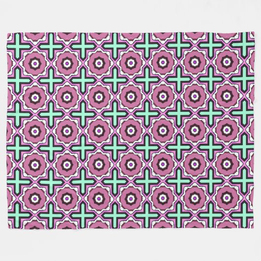 Pink, blue and black geometric pattern  fleece deken (Voorkant (Horizontaal))
