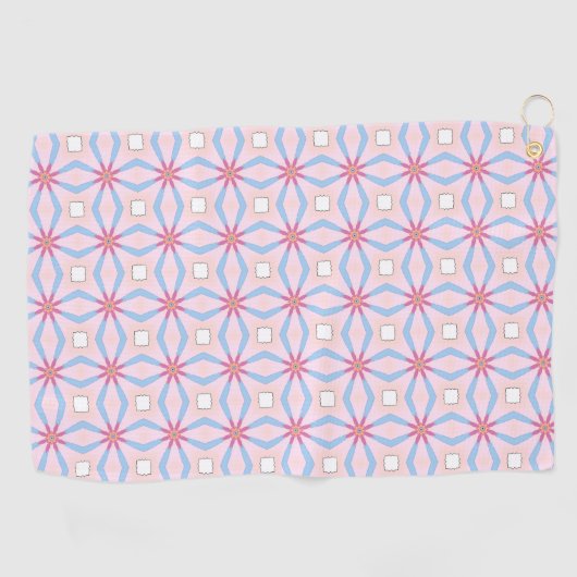 Pink, blue and white geometric patterned  golfhanddoek (Horizontaal)
