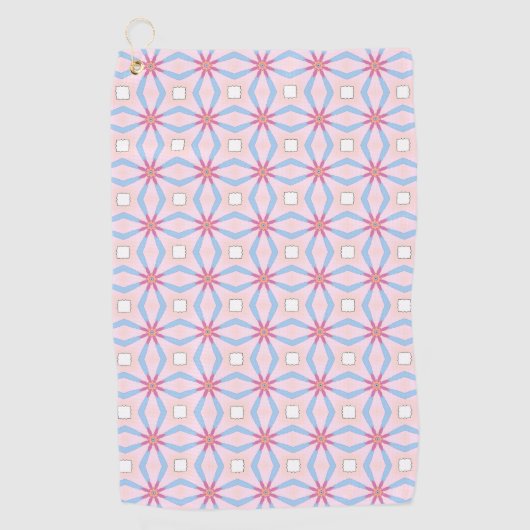 Pink, blue and white geometric patterned golfhanddoek (Voorkant)