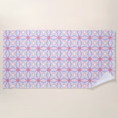 Pink, blue and white geometric patterned  strandlaken (Voorkant)