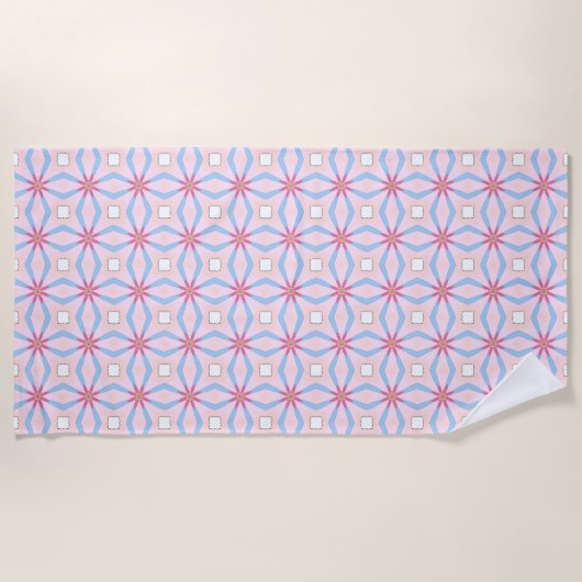 Pink, blue and white geometric patterned  strandlaken (Voorkant)