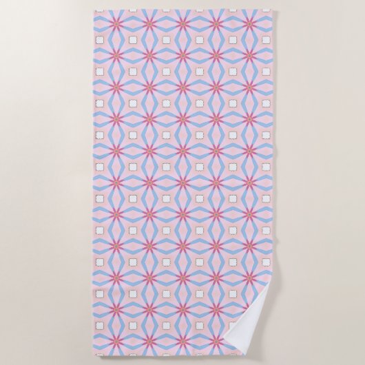 Pink, blue and white geometric patterned  strandlaken (Voorkant)
