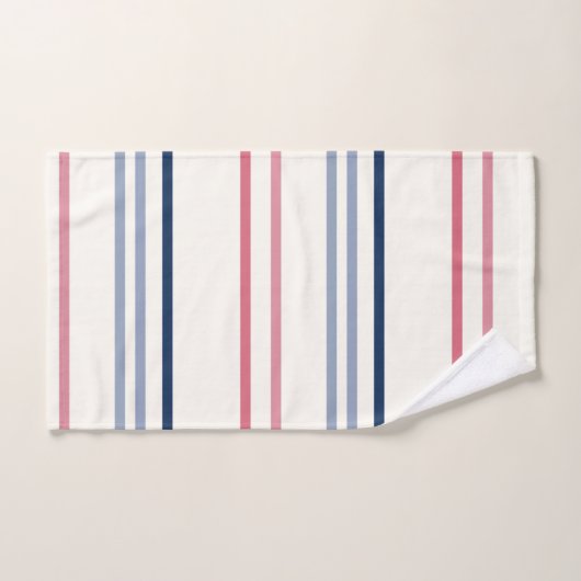 Pink blue and white stripes bad handdoek (Handdoek)