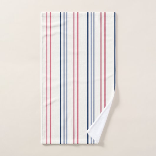 Pink blue and white stripes bad handdoek (Handdoek)