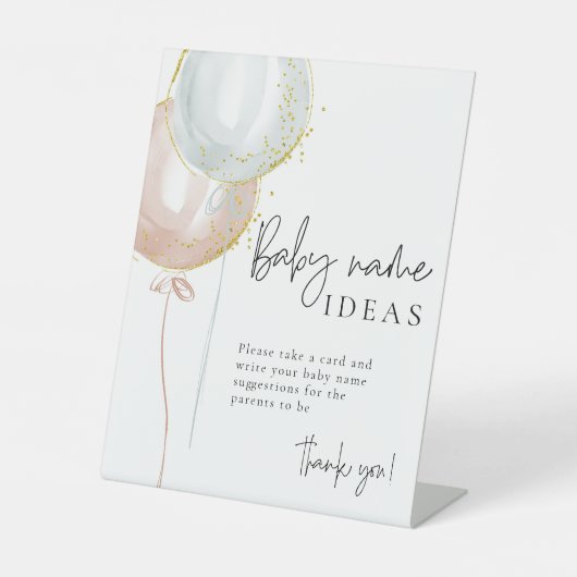 Pink & Blue Balloon Geslacht onthullen baby naam i Reclamebord Met Voetstuk (Voorkant)