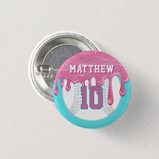 Pink & Blue Baseball Drip Ronde Button 3,2 Cm (Voorkant /achterkant)