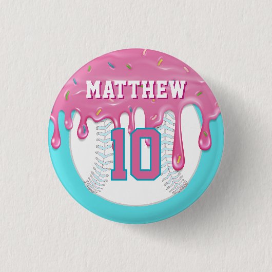 Pink & Blue Baseball Drip Ronde Button 3,2 Cm (Voorkant)
