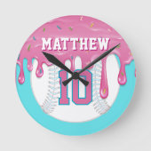 Pink & Blue Baseball Drip Ronde Klok (Voorkant)