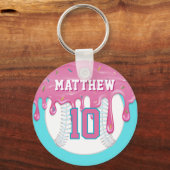 Pink & Blue Baseball Drip Sleutelhanger (Voorkant)