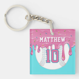 Pink & Blue Baseball Drip Sleutelhanger