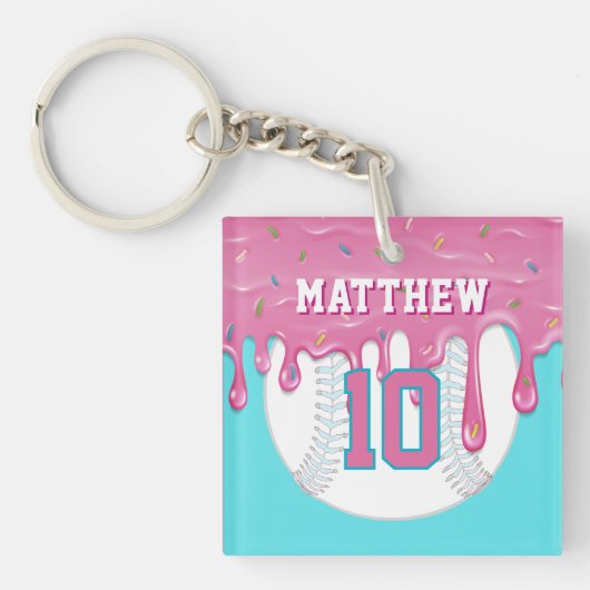 Pink & Blue Baseball Drip Sleutelhanger (voorkant)
