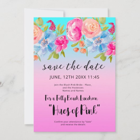 Pink Blue Beach Gradient Bridal Save the Date Kaart (Voorkant)
