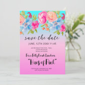 Pink Blue Beach Gradient Bridal Save the Date Kaart (Staand voorkant)