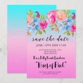 Pink Blue Beach Gradient Bridal Save the Date Kaart (Voorkant / Achterkant)