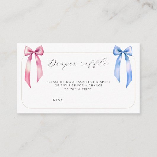 Pink Blue Bow Luier Raffle Ticket Baby shower Informatiekaartje (Voorkant)