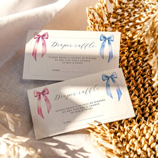 Pink Blue Bow Luier Raffle Ticket Baby shower Informatiekaartje