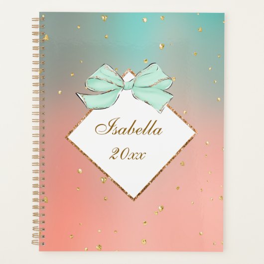 Pink & Blue Bow Personalized Planner (Voorkant)