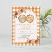 Pink Blue Bow Pumpkin Pie Geslacht Reveal Gingham Kaart (Staand voorkant)