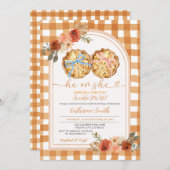 Pink Blue Bow Pumpkin Pie Geslacht Reveal Gingham Kaart (Voorkant / Achterkant)