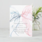 Pink & Blue Bows Gender Reveal Invitation Kaart (Staand voorkant)