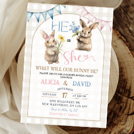 Pink Blue Bunny Floral Gender Reveal Kaart