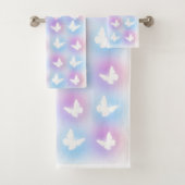 "Pink & Blue" Butterfly Bath Towell Set Bad Handdoek (Insitu)