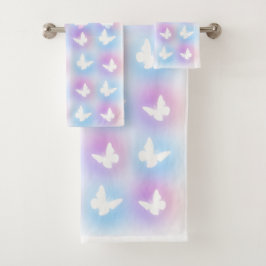 "Pink & Blue" Butterfly Bath Towell Set Bad Handdoek