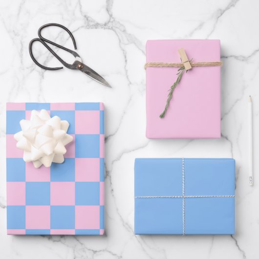 Pink Blue Checkerboard Baby Shower Mod Inpakpapier Vel (Voorkant)