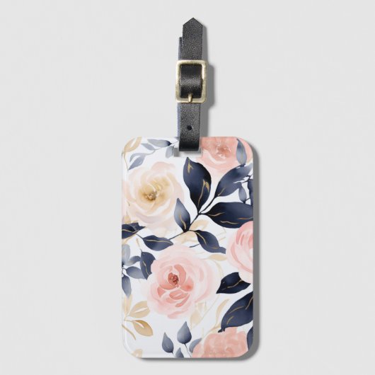 Pink Blue Chic Flowers Bagagelabel (Voorkant (verticaal))