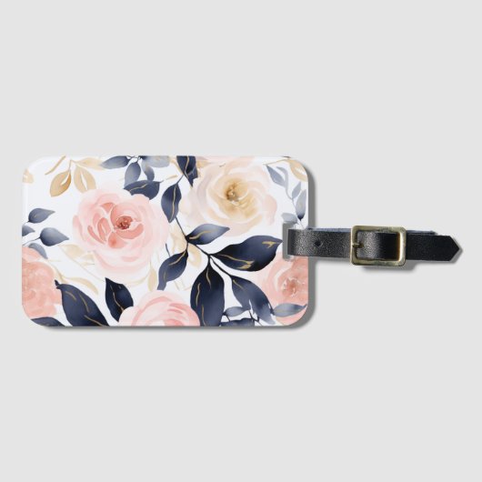 Pink Blue Chic Flowers Bagagelabel (Voorkant (horizontaal))