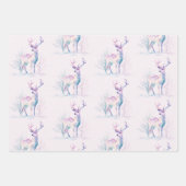 Pink & Blue Christmas Deer Wrapping Paper  (Voorkant)