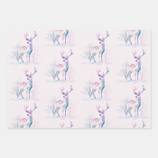 Pink & Blue Christmas Deer Wrapping Paper (Voorkant)
