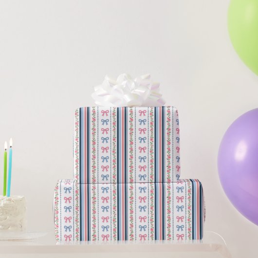 Pink Blue coquette bow Bridal Baby Shower Birthday Cadeaupapier (Feestgeschenken)