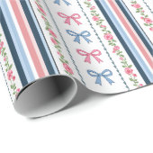 Pink Blue coquette bow Bridal Baby Shower Birthday Cadeaupapier (Rol Hoek)