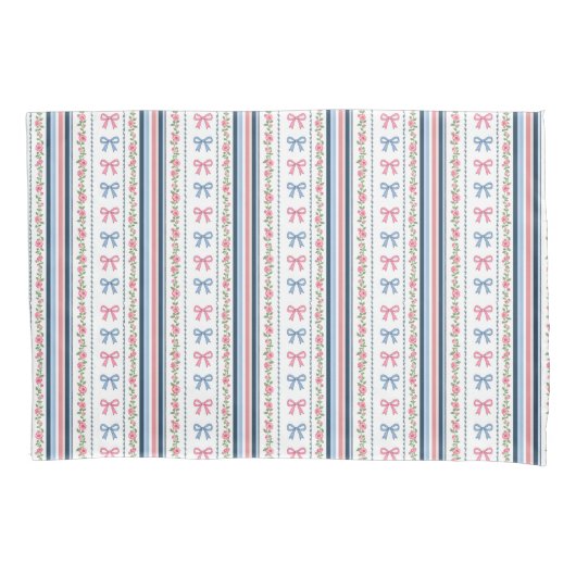 Pink Blue coquette bow Florals Stripes Trendy Girl Kussensloop (Voorkant)