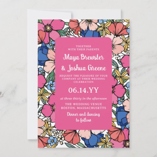 Pink Blue Coral Flowers Spring Summer Weddenschap Kaart (Voorkant)