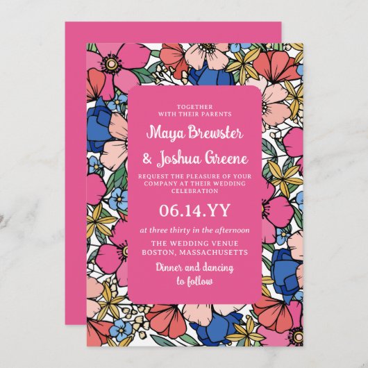 Pink Blue Coral Flowers Spring Summer Weddenschap Kaart (Voorkant / Achterkant)