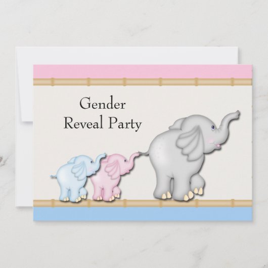 Pink Blue Elephant Gender Reveal Party Kaart (Voorkant)