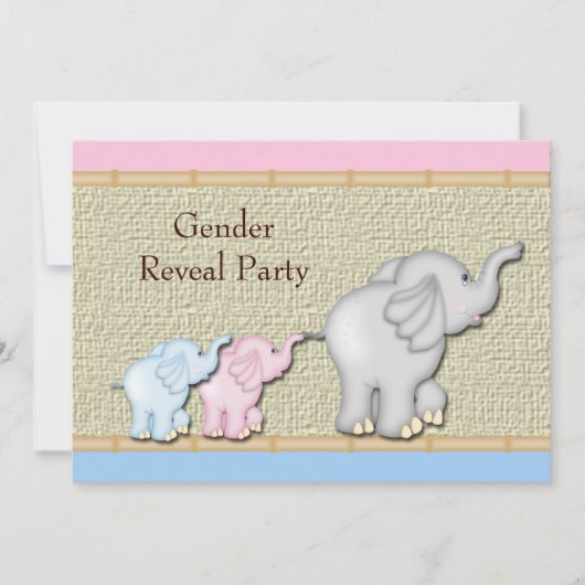 Pink Blue Elephant Gender Reveal Party Uitnodiging (Voorkant)
