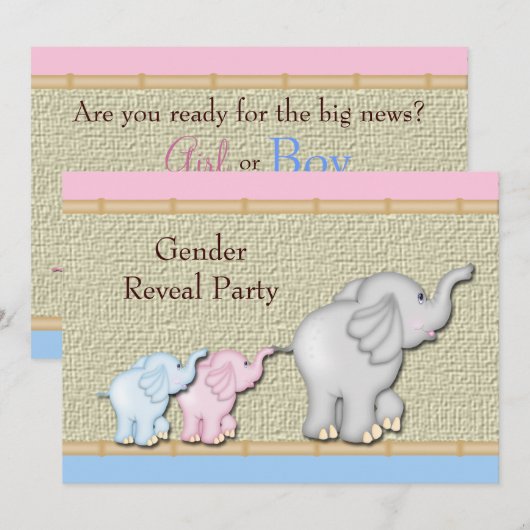 Pink Blue Elephant Gender Reveal Party Uitnodiging (Voorkant / Achterkant)