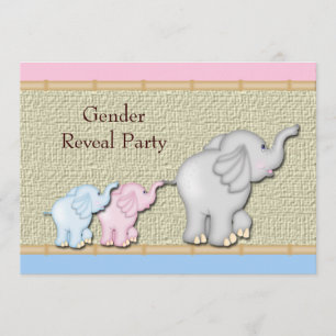 Pink Blue Elephant Gender Reveal Party Uitnodiging