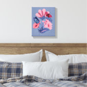 Pink Blue Floral Butterflies Folk Art Canvas Afdruk (Insitu (Slaapkamer))