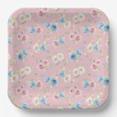 Pink Blue Floral coquette Birthday Papieren Bordje (Voorkant)