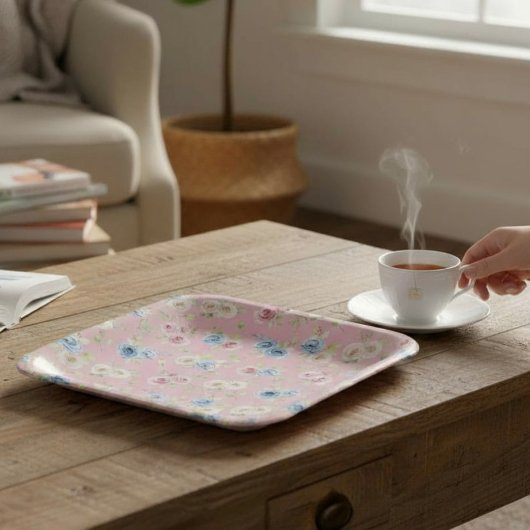 Pink Blue Floral coquette Birthday Papieren Bordje