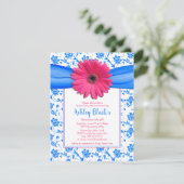 Pink Blue Floral Gerbera Daisy Baby shower Kaart (Staand voorkant)
