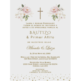 Pink Blue Floral Girls Twins 1e verjaardag Baptism Kaart