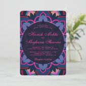 Pink Blue Floral Mandala Indian Wedding Invitation Kaart (Staand voorkant)