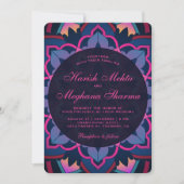 Pink Blue Floral Mandala Indian Wedding Invitation Kaart (Voorkant)