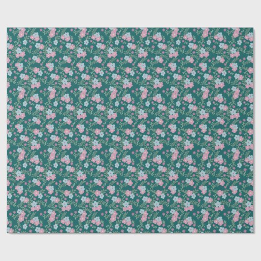 Pink & Blue Floral Pattern on Teal – Modern Cadeaupapier (Vlak)